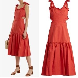 Rebecca Taylor Crisp Cut Womens Dress Sz 4 Cut out Ruffled Linen Blend Babydoll